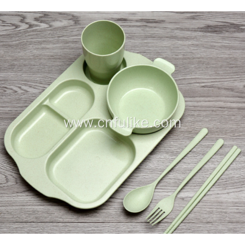 6-Pieces PP Wheat Straw Children Tableware Set